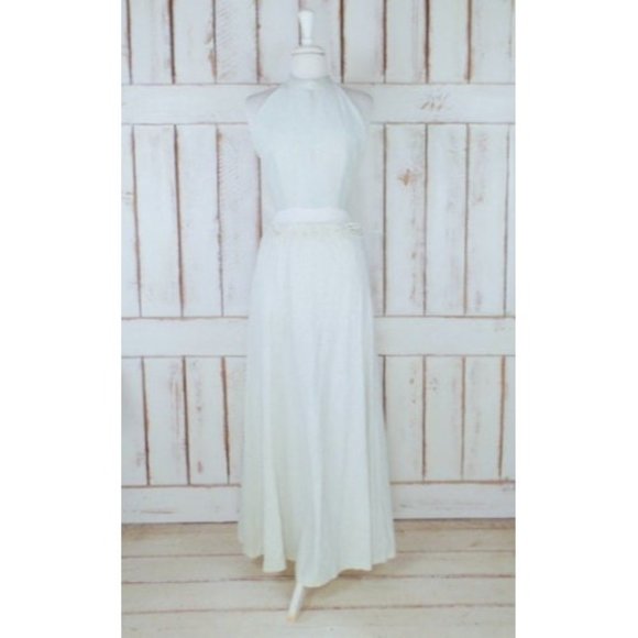 70s vintage metallic silver halter crop top maxi skirt two piece - Picture 1 of 7